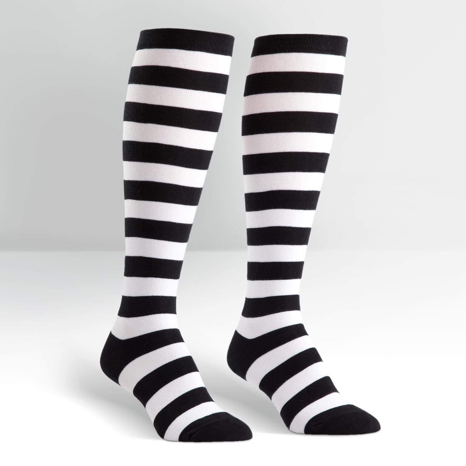 Knee High Workout Socks - Black/White Striped