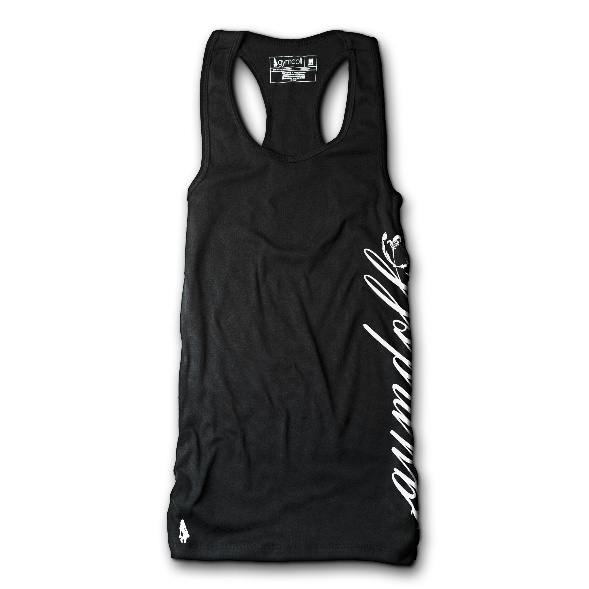 Gymdoll Racerback Active Tank - Cursive - Black/White