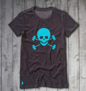 Skull & Barbells Active Tee - Heather/Turquoise