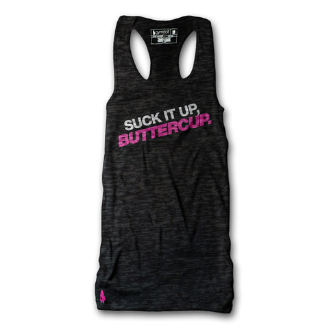 Suck It Up, Buttercup Burnout Tank - Black/Pink