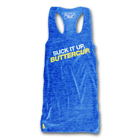 Suck It Up, Buttercup Burnout Tank - Blue/Yellow
